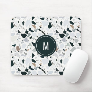 Rustic Earthy Terrazzo Stone Pattern Monogram Mouse Mat