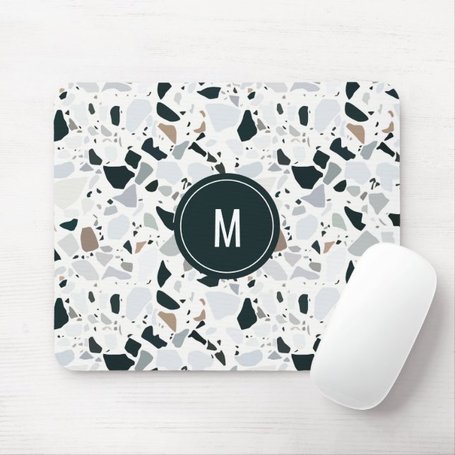 Rustic Earthy Terrazzo Stone Pattern Monogram Mouse Mat (With Mouse)