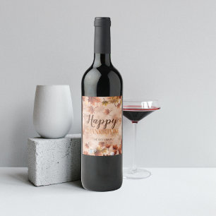 Rustic Earthy Warm Autumn Leaves Thanksgiving Wine Label