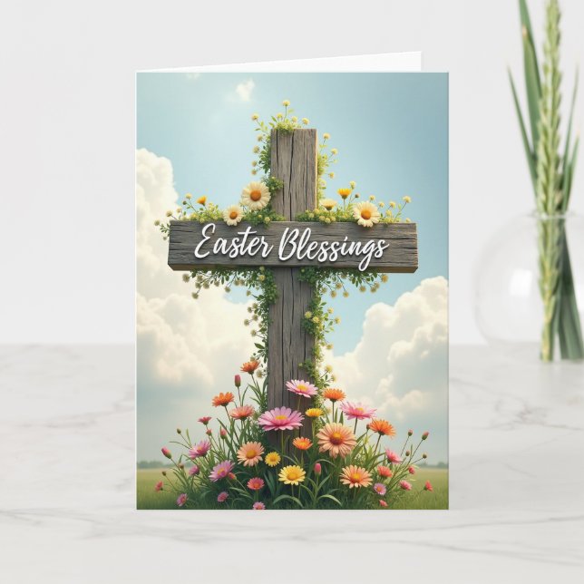 Rustic Easter Blessings Scene Card (Front)