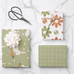 Rustic Easter Bunny Warm Spring set of 3 Wrapping Paper Sheet