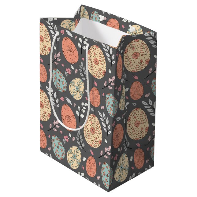 Rustic Easter Gift Bag – Dark Pastel Egg Pattern (Back Angled)
