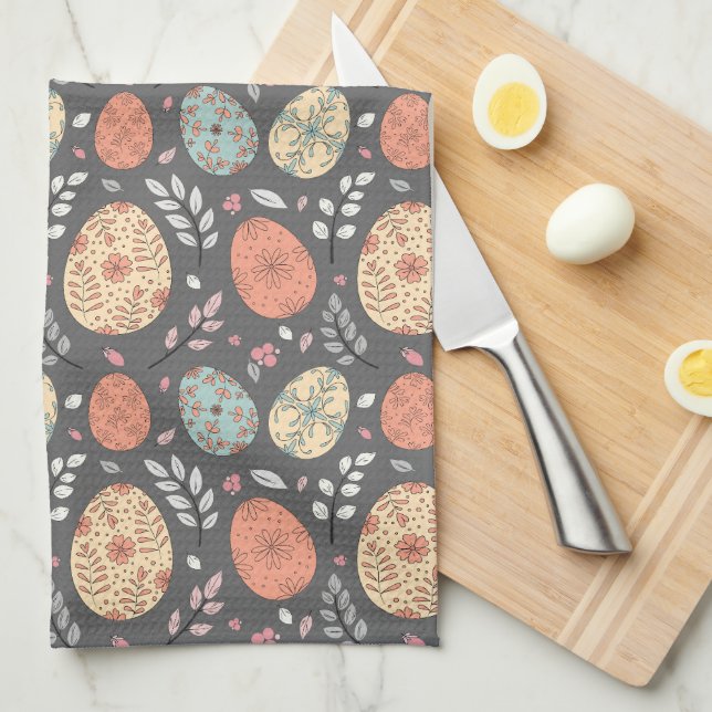 Rustic Easter Kitchen Towel – Dark Pastel Egg (Quarter Fold)