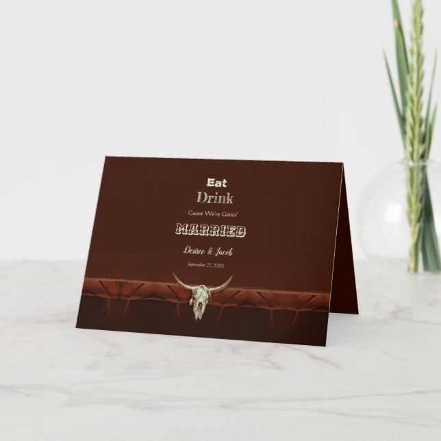 Rustic Eat Drink Married Wedding Bull Skull Invitation (Front)