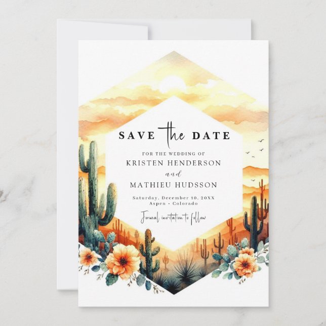 Rustic Editable Cactus Wedding Save The Date (Front)