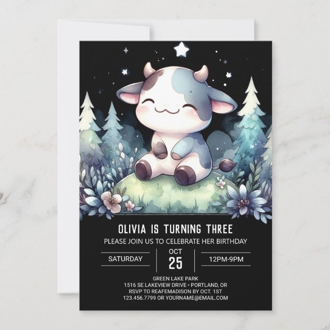 Rustic Editable Cow Birthday Invitation (Front)