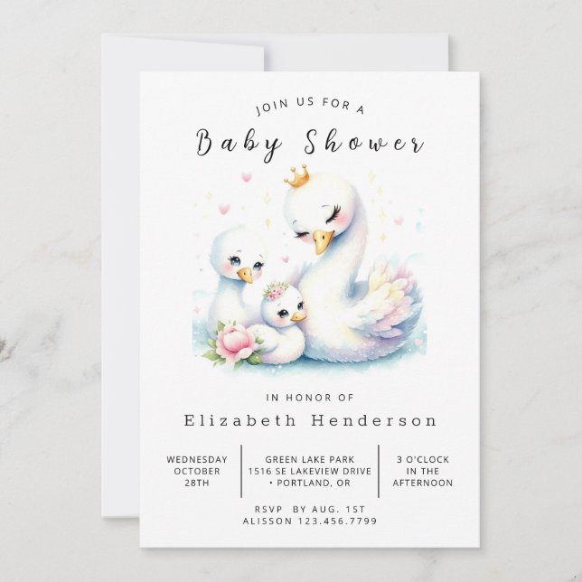 Rustic Editable Swan Baby Shower Invitation (Front)