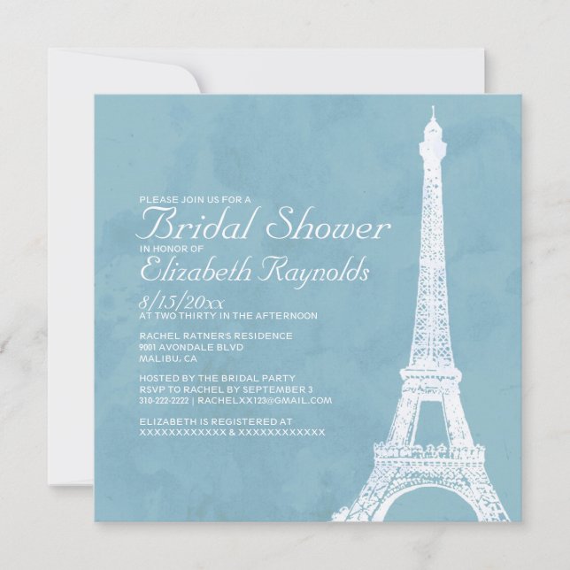Rustic Eiffel Tower Bridal Shower Invitations (Front)
