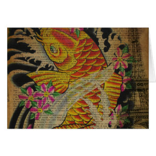 rustic eiffel tower japanese tattoo koi fish