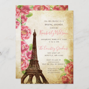 Rustic Eiffel Tower Paris French Bridal Shower Invitation