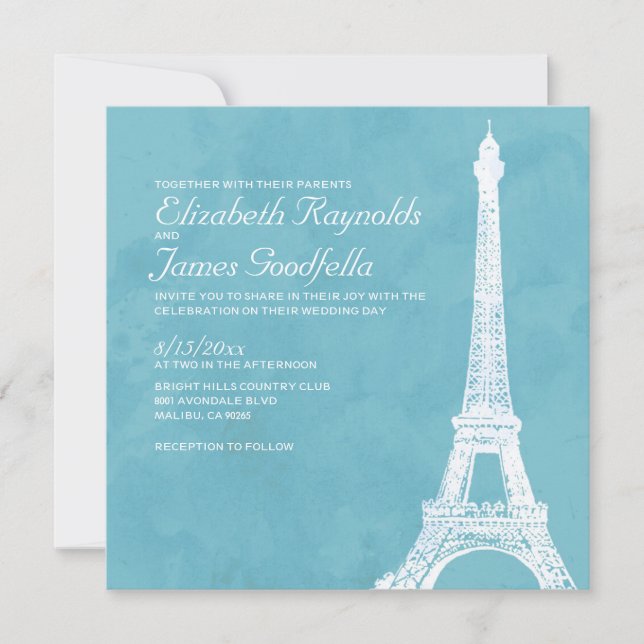 Rustic Eiffel Tower Wedding Invitations (Front)