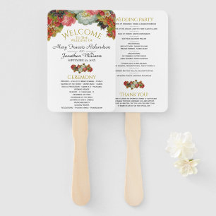 Rustic Elegance Autumn Floral Wedding Program Hand Fan