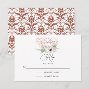 Rustic Elegance Bronze Geometric Diamond Wedding RSVP Card