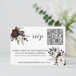 Rustic Elegance Burgundy Floral RSVP Card