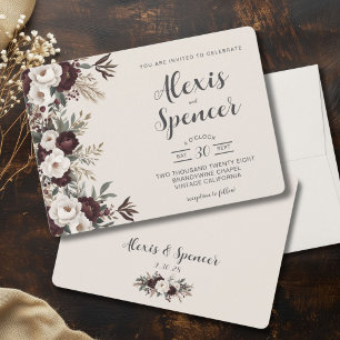 Rustic Elegance Burgundy Floral Wedding Invitation