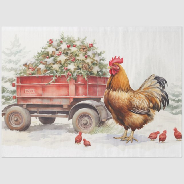 Rustic Elegance: Christmas Tree Farm & Chickens Tissue Paper (Front)