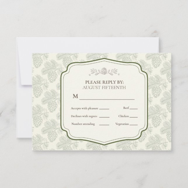 Rustic Elegance Fall Pinecone RSVP Card (Front)
