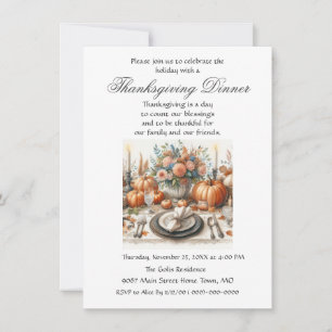 Rustic Elegance Family Friends Thanksgiving Dinner Invitation