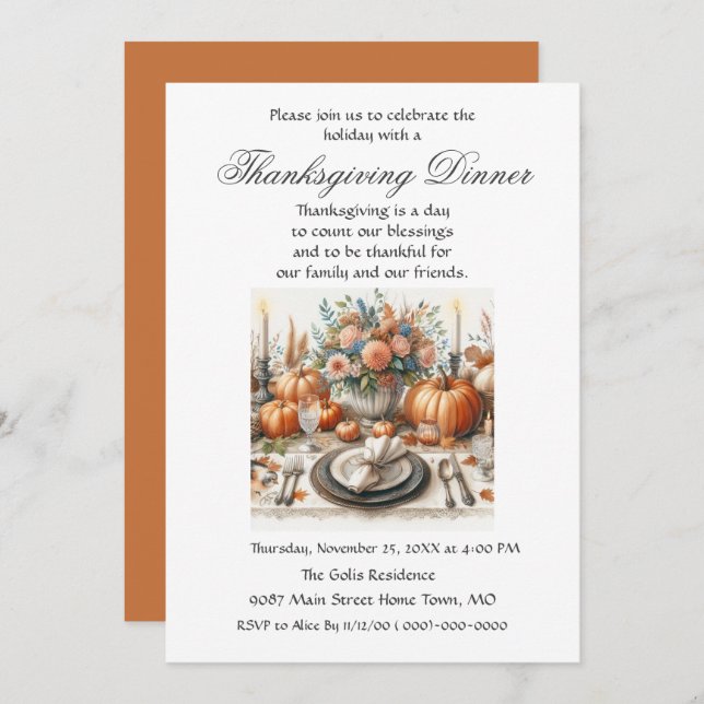 Rustic Elegance Family Friends Thanksgiving Dinner Invitation (Front/Back)