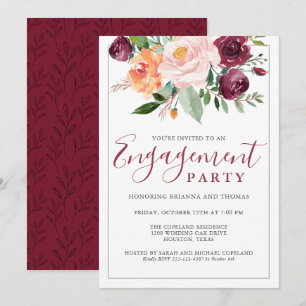 Rustic Elegance Floral Bouquet Engagement Party Invitation