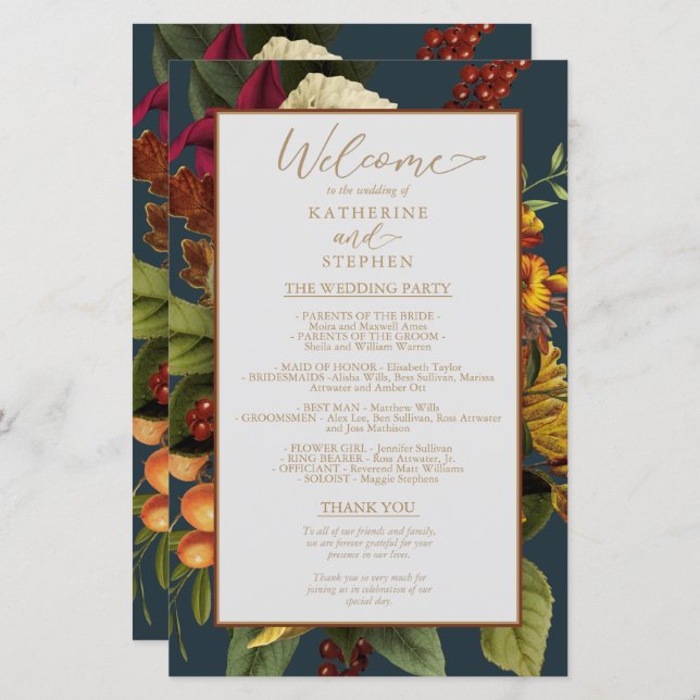 Rustic Elegance Floral Bouquet Wedding Program (Front/Back)