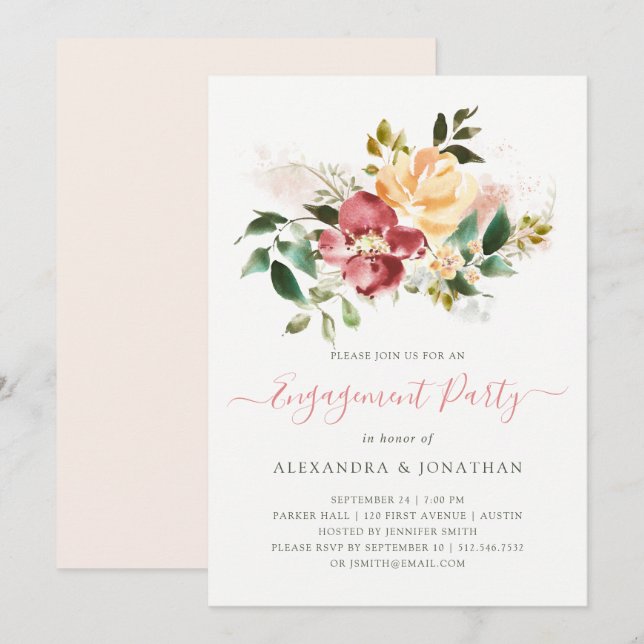 Rustic Elegance | Floral Engagement Party Invitation (Front/Back)