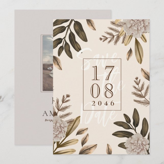 Rustic Elegance Floral Save the date invitaions Invitation (Front/Back)
