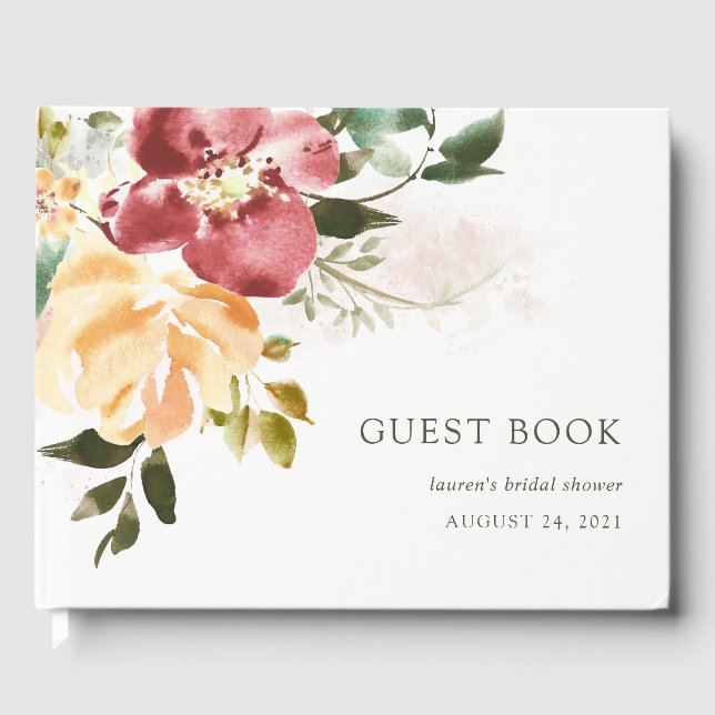 Rustic Elegance | Floral Watercolor Guest Book (Front)