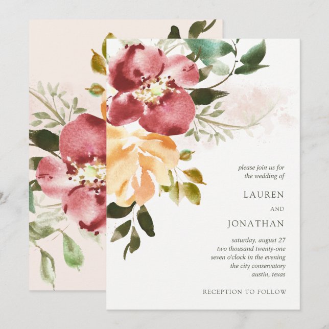Rustic Elegance | Floral Wedding Invitation (Front/Back)