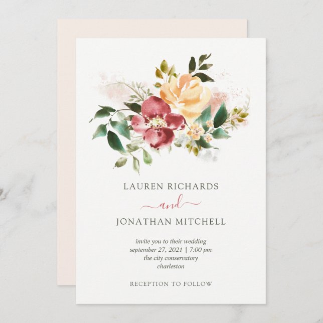 Rustic Elegance | Floral Wedding Invitation (Front/Back)