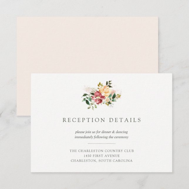 Rustic Elegance | Floral Wedding Reception Details Invitation (Front/Back)