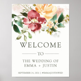 Rustic Elegance   Floral Wedding Welcome Poster