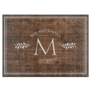Rustic Elegance Monogram Faux Wood Cutting Board