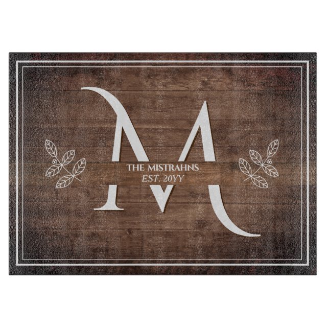 Rustic Elegance Monogram Faux Wood Cutting Board (Front)