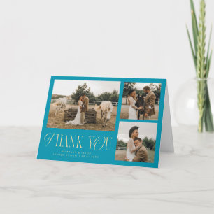 Rustic Elegance Multi Photo Wedding Aqua Blue Thank You Card