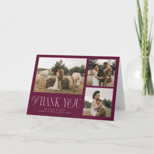 Rustic Elegance Multi Photo Wedding Cranberry Thank You Card