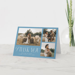 Rustic Elegance Multi Photo Wedding Denim Blue Thank You Card