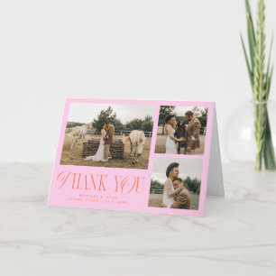 Rustic Elegance Multi Photo Wedding Pink Orange Thank You Card