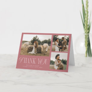 Rustic Elegance Multi Photo Wedding Pink Thank You Card