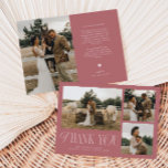 Rustic Elegance Photo Collage Wedding Dusty Pink Thank You Card<br><div class="desc">Rustic and elegant wedding thank you card featuring a typography text that says "thank you" in a font that is mixed with script and serif fonts. This template has 3 pictures on the front and 1 on the back. The background colour is dusty pink.</div>