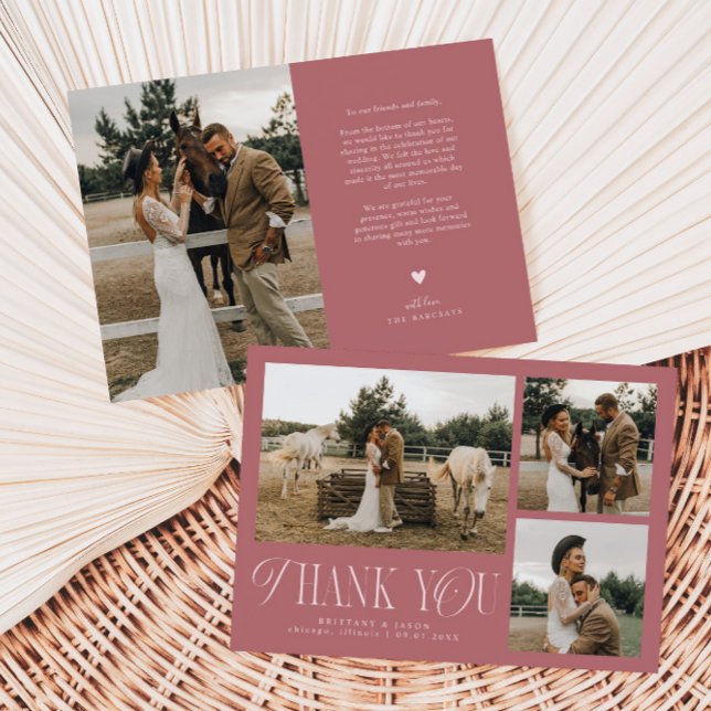 Rustic Elegance Photo Collage Wedding Dusty Pink Thank You Card (Creator Uploaded)