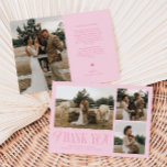 Rustic Elegance Photo Collage Wedding Pink Thank You Card<br><div class="desc">Rustic and elegant wedding thank you card featuring a typography text that says "thank you" in a font that is mixed with script and serif fonts. This template has 3 pictures on the front and 1 on the back. The background colour is pink.</div>