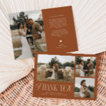 Rustic Elegance Photo Collage Wedding Terracotta Thank You Card<br><div class="desc">Rustic and elegant wedding thank you card featuring a typography text that says "thank you" in a font that is mixed with script and serif fonts. This template has 3 pictures on the front and 1 on the back. The background colour is terracotta.</div>