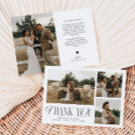 Rustic Elegance Photo Collage Wedding Thank You Card<br><div class="desc">Rustic and elegant wedding thank you card featuring a typography text that says "thank you" in a font that is mixed with script and serif fonts. This template has 3 pictures on the front and 1 on the back.</div>