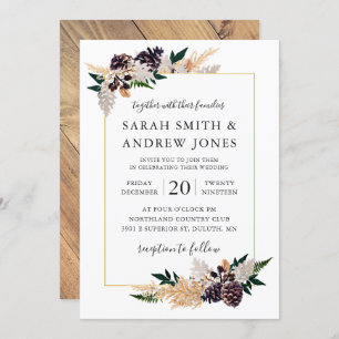 Rustic Elegance Pine Cone, Fern and Greenery Invitation