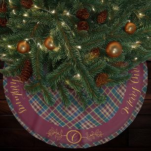 Rustic Elegance Plaid Cranberry Dk Blue Teal Green Brushed Polyester Tree Skirt