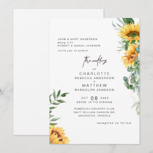 Rustic Elegance Sunflowers in Bloom Wedding Invitation