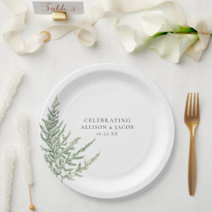 Rustic Elegance Watercolor Fern Wedding Paper Plate