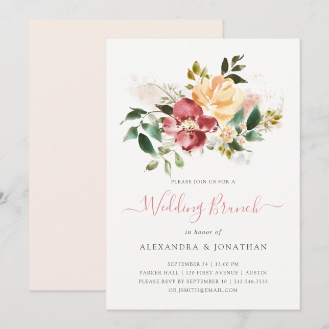 Rustic Elegance | Watercolor Floral Wedding Brunch Invitation (Front/Back)
