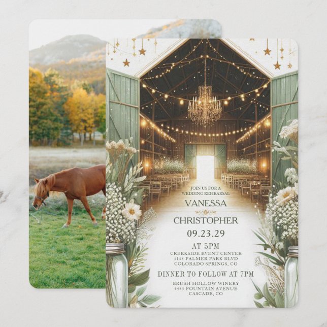 Rustic Elegance Wedding Rehearsal Invitation (Front/Back)